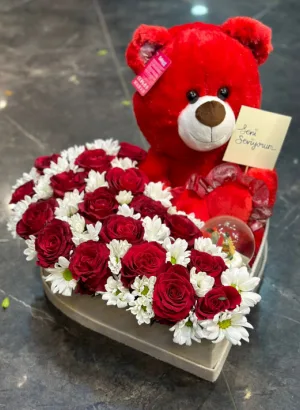 Kutuda Gül, Ayıcıklı Gül Kutusu, Butik Çiçekçim